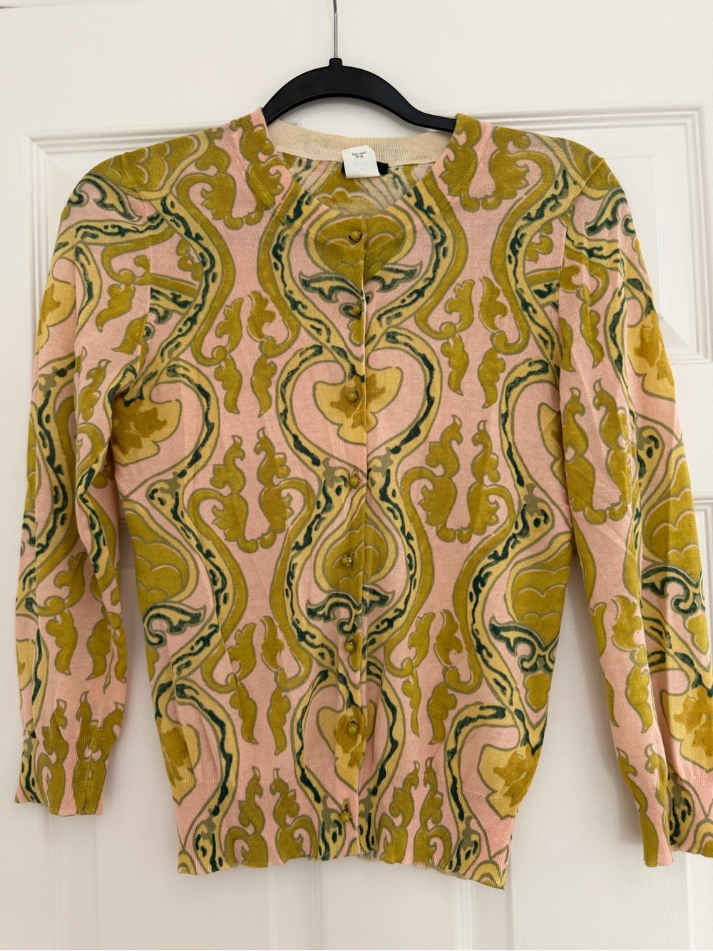 J.Crew Pink and Olive Patterned Button-Front Women's Cashmere Cardigan